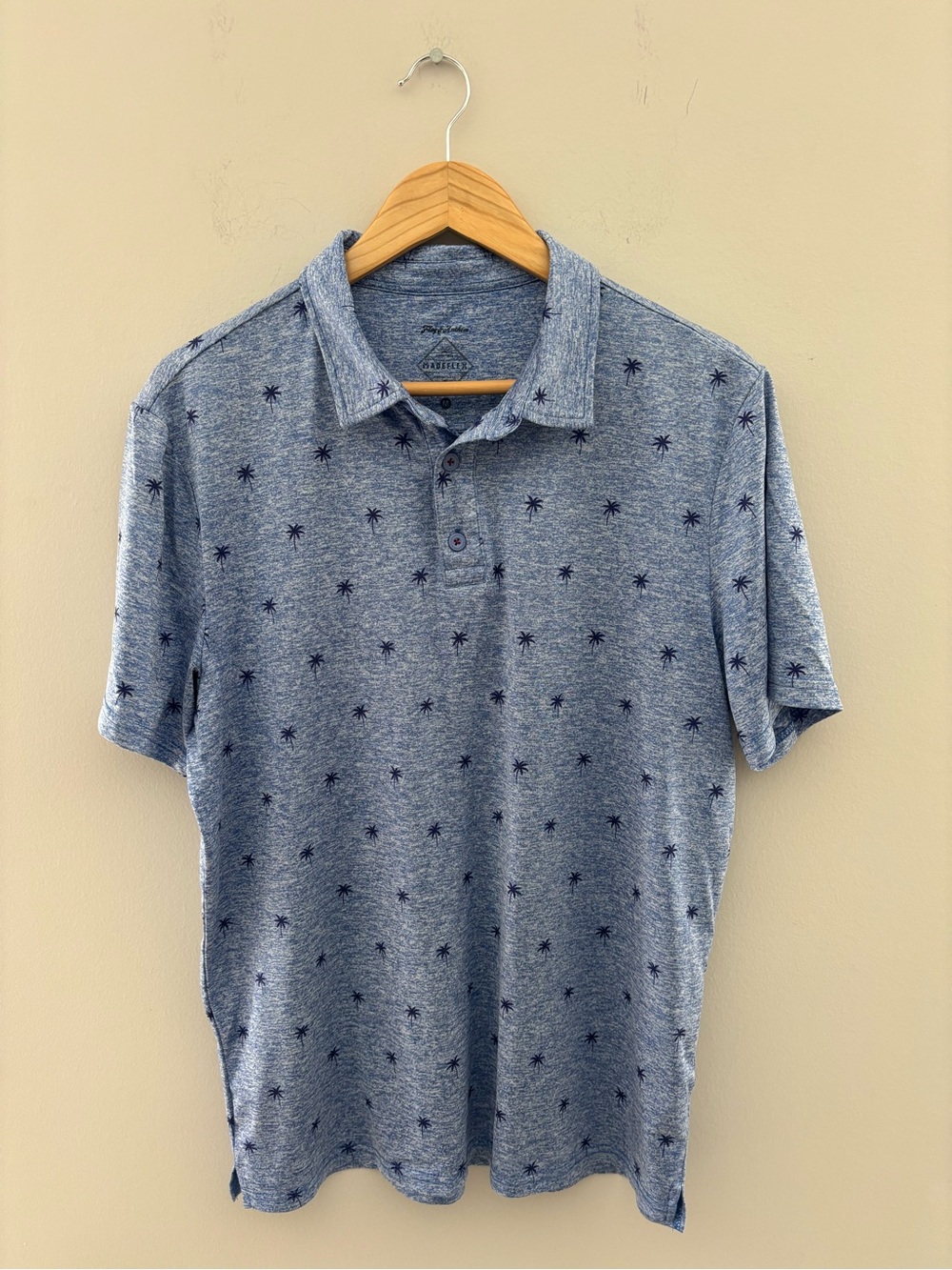 Flag & Anthem Blue Heather Polo Shirt Men's Palm Print Performance Polo